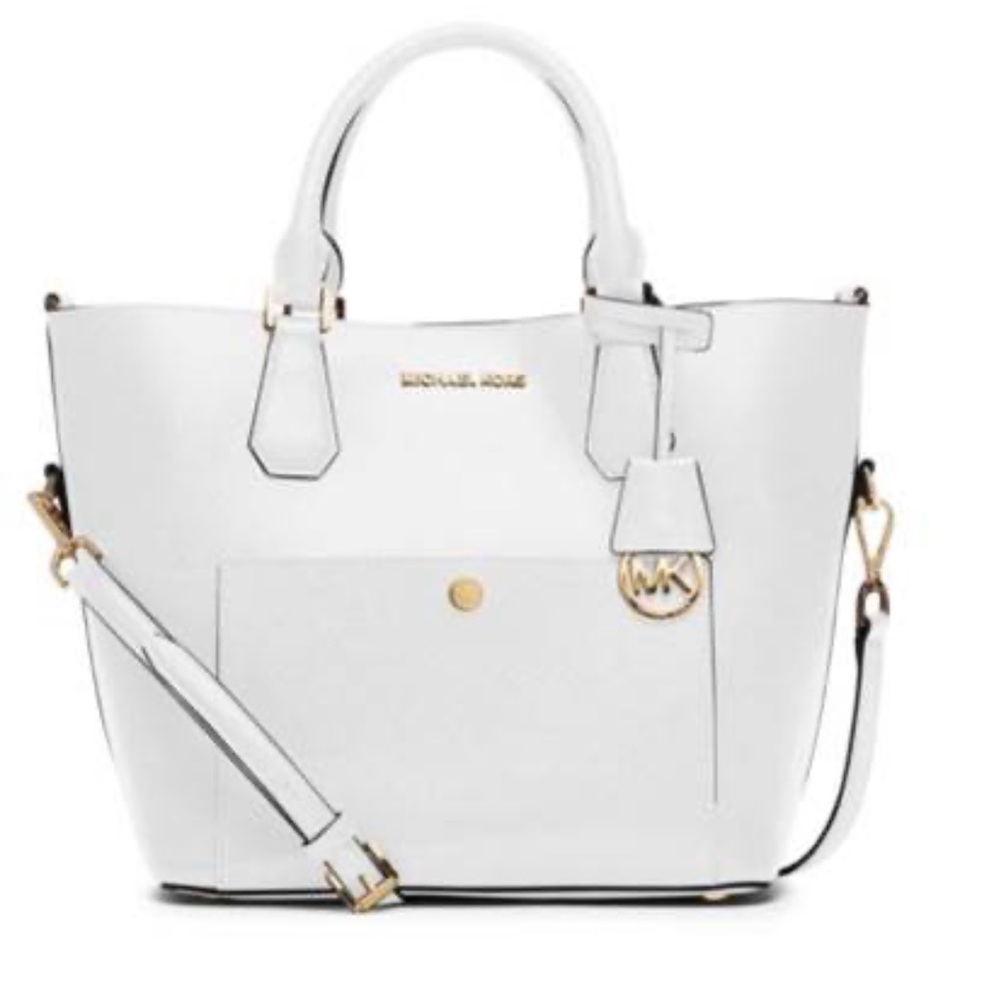 Michael Kors Saffiano leather Greenwich White leather bucket tote bag shoulder